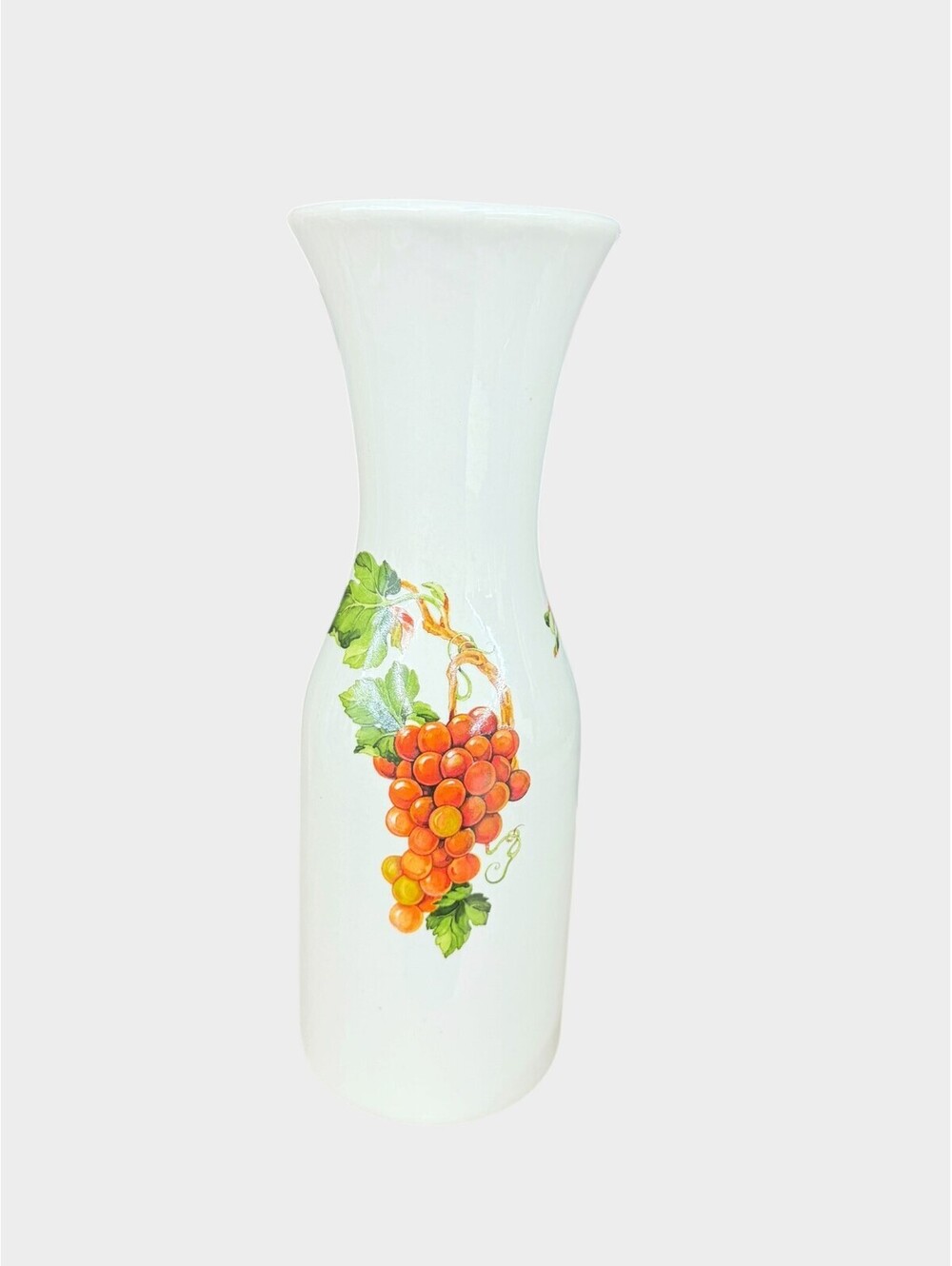 Vintage 1984 Teleflora Ceramic Grape Vase 11” White Floral Vase